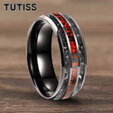 Meteorite Dark Red Dinosaur Bone Chips Inlaid 6/8mm Tungsten Carbide Rings