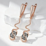 Deliacate 14K Filled Gold Grey AAA Zircon Crystals Dangle Luxury Earrings