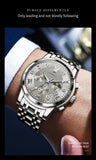 Luxury Men's Stainless Steel Quartz Wristwatch Waterproof Moon Phase Classic Trendy Multifunctional Watch For Men