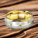 Dome Double Groove Inlaid Meteorite Mother Of Pearl Shell Tungsten Carbide Rings