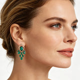 14K Rolled Gold Shiny Green AAA Zircon Crystals Flower Drop Earrings Vintage Jewellery