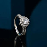 High-End Light Luxury 925 Sterling Silver 2-Carat Moissanite Diamond Encrusted Round Bag Ring, Fashion Trendy Design