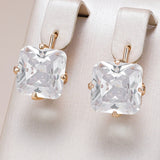 14 Karat Rolled Gold Big Square White Shiny AAA Zircon Crsytals English Fashion Earrings
