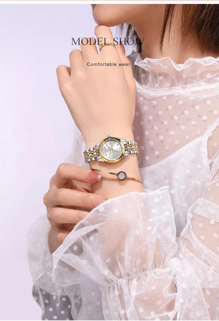 New Arrival Fashion Casual Crystal Dial Quartz Movement Date Ladies Stainless Steel Strap Quartz Watch - The Jewellery Supermarket