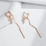 14 Karat Gold Filled AAA Zircon Diamonds Long Tassel Cross Dangle Earrings