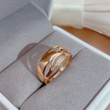 Outstanding 14K Rolled Rose Gold Glossy New Fashion Geometry AAA Zircon Diamonds Ring - Fine Wedding Jewellery