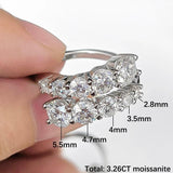 3.26 Carat D Colour Double Row Moissanite Diamonds Rings - S925 Silver 18K Gold Plated  Wedding Engagement Jewellery