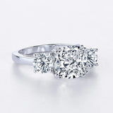 Super 3.5CT Three Stone Silver Sterling Cushion Cut Moissanite Engagement Wedding Ring Certified Jewellery For Women