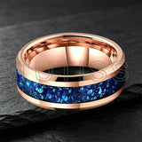 Blue Glass Stone Inlay Beveled Edge Polished 6/8mm Tungsten Carbide Rings
