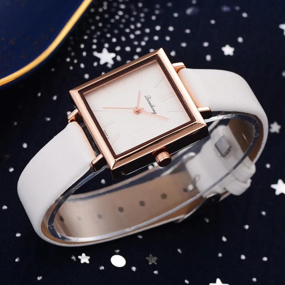 New Luxury Quartz Stainless Steel Simple And Stylish Square Multicolor Strap Fashion Women Leather WristWatches - The Jewellery Supermarket