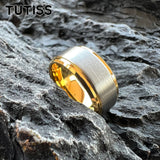 Stepped Beveled Brushed Finish 10MM Classic Men Women Tungsten Carbide Rings