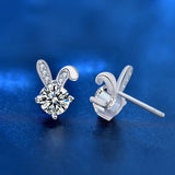 Cute Niche Bunny Rabbit Design VVS1 D Colour 0.5 Carat*2 Moissanite Diamonds Stud Earrings Silver Fashion Jewellery - The Jewellery Supermarket