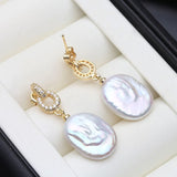 Cute 925 Silver Real White Purple Baroque Pearl AAA Zircon Diamonds Earring