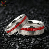 Hammered Faceted Brushed Finish Red Crystal Stone Inlay Gold Color Tungsten Rings