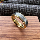Stepped Edges Multifaceted Hammered Brushed Finish 6/8MM Tungsten Carbide Rings