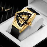 High Quality Watch for Men Triangle Steel Skeleton Mechanical Automatic Movement Waterproof Rubber strap Watches