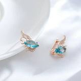 New Elegant 14K Filled Rose Gold AAA Blue Zircon Crystals Fashion Pattern Luxury Earrings - Party Fine Jewellery