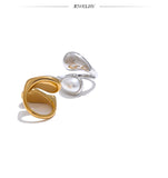 18K Gold Plated Stainless Steel Fashion Imitation Pearl or Tiger Eye Water Drop Elegant Ring