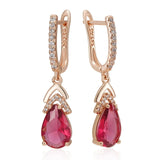 14K Gold Filled Blue Red Dark Blue AAA Zircon Crystals Long Dangle Elegant Earrings