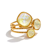 18K Gold Plated New Multi-Color Crystal Square Round Adjustable Ring Popular Jewellery