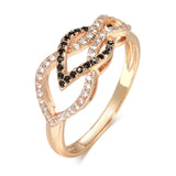 Lovely Crossing Hollow Filled 14K Rose Gold Full Black White AAA+ Zircon Diamonds Women Rings - Fashion Jewellery