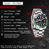 Popular Luxury Brand Left Crown Men Mechanical Wristwatches 100M Waterproof Sapphire Glass PD-1662 GMT Watch for Men