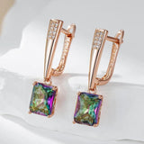 Amazing 14K Rolled Rose Gold Square Colorful AAA Zircon Crystals Long Drop Earrings - Luxury Fashion Jewellery