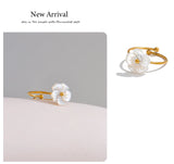 18K Gold Plated Fashion Sweet Stainless Steel Natural Shell Flower Adjustable Ring