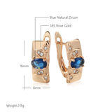14K Gold Filled Elegant Geometric Square Sun Flower Embossed AAA Blue Zircon Earrings