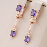 14K Filled Gold Square AAA Lab Created Purple Amethyst Zircon  Long Drop Earrings