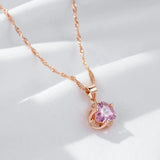 Brilliant Geometric Pink 14K Rolled Rose Gold AAA Zircon Crystal Pendant And Necklace - Shiny Jewellery