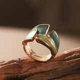New Style Green Enamel Irregular Design Fashion Gold Colour Ring
