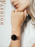 New Simple Elegant Rose Gold Tone Stainless Steel Women Bracelet Watch - Quartz Movement Steel Mesh Watches