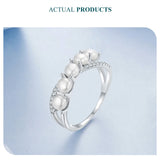 Elegant 925 Silver Pearls Double Layer White Gold P. AAA Zircon Diamond Rings