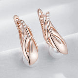 14K Filled Gold With AAA Zircon Diamonds Fashion Pearl Leaf Drop Earrings Fine Jewellery