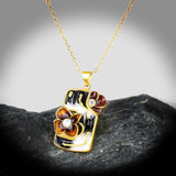 Exquisite Geometric AAA Zircon Diamond Hollow Flower Handmade Enamel Pendant
