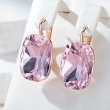 14K Rolled Gold Big Oval Pink AAA Zircon Crystals Dangle Earrings High Quality Jewelry