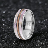 Mother Of Pearl Shell Rose Gold Guitar String Inlaid Dome Polished Tungsten Rings