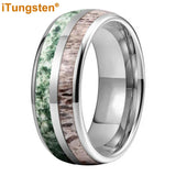 Polished Bevel Edges Deer Antler And Moss Agate Inlay 6/8mm Tungsten Carbide Rings