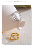 18k Gold Plated Stylish Unique Stainless Steel Pearls Geometric Open Chic Ring