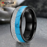 White Meteorite Block-like Turquoise Inlay 6/8MM Tungsten Rings for Men And Women