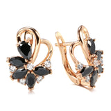 14 Karat Filled Gold Luxury Geometric Flower Black AAA Zircon Crsytal Dangle Earrings
