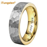 I Love You Stamped 6mm 8mm Tungsten Hammer Ring for Men Women  Comfort Fit