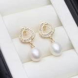 Flower Shape Design Real Multicolour Pearls AAA Zircon Diamonds Silver Earrings