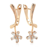 Elegant Fashion Rolled 14K Rose Gold AAA Cubic Zirconia Flower Crystals Long Drop Earrings - Fine Jewellery