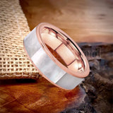 White Mother Of Pearl Shell Inlay Plane Polished Black Tungsten Ring for Men Women