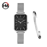 Super Elegant Rectangle Ultrathin Nordic Style Quartz Movement Fashion Stainless Steel Mesh Bracelet Ladies Watches