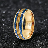 Gold/Blue Crystal Stones Guitar String Inlaid 8MM Men and Women Tungsten Rings