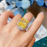 Glittering Radiant Cut 12*16MM AAAAA Lab Created Fancy Vivid Yellow Sapphire Gemstone Big Rings - Luxury Jewellery - The Jewellery Supermarket