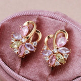 Luxury 14K Rose Gold filled Water Drop Colorful AAA Zircon Crystals Curve Symmetry Piercing Hoops Earrings